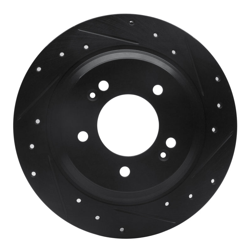 R1 13-25 Hyundai Elantra GT Rear Right Drilled & Slotted Black Brake Rotor-Brake Rotors - Slot & Drilled-Grocery Getter Performance