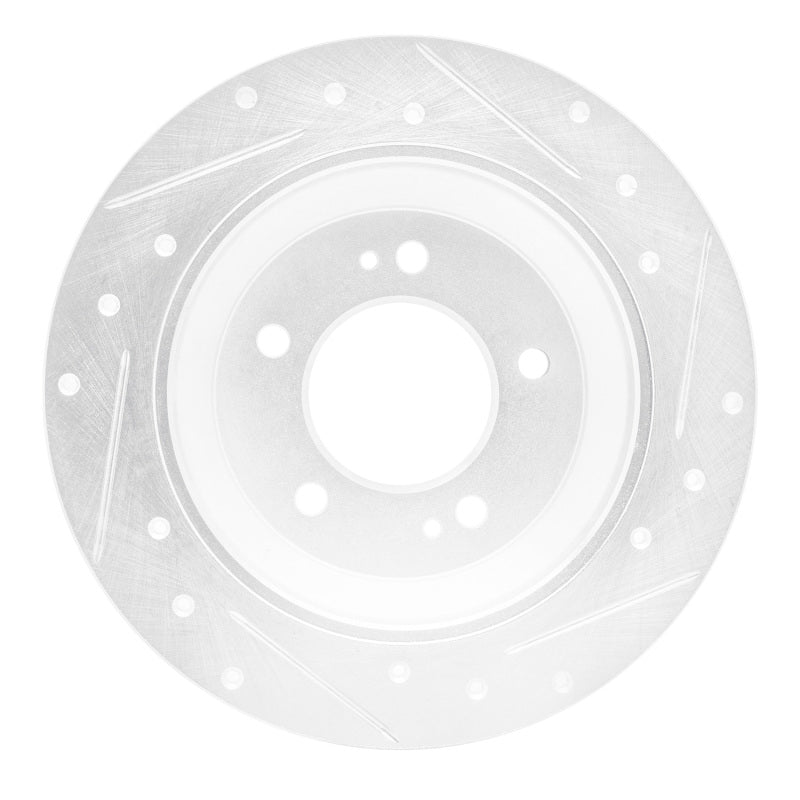 R1 14-23 Hyundai Kona Rear Left Drilled & Slotted Silver Brake Rotor-Brake Rotors - Slot & Drilled-Grocery Getter Performance
