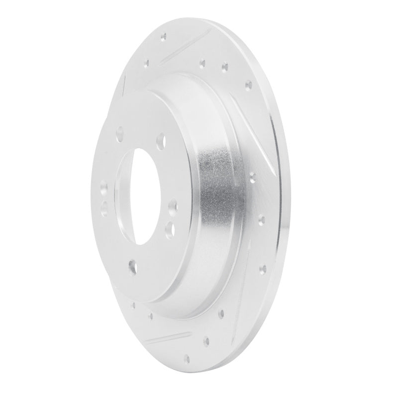 R1 14-23 Hyundai Kona Rear Left Drilled & Slotted Silver Brake Rotor-Brake Rotors - Slot & Drilled-Grocery Getter Performance