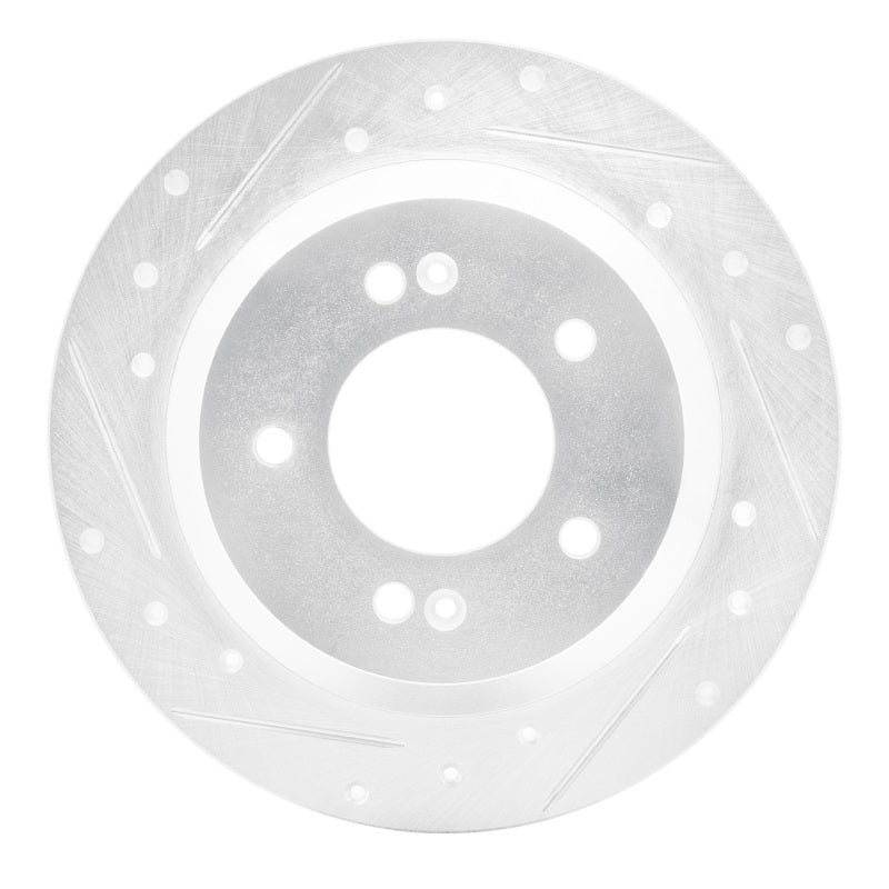 R1 14-23 Hyundai Kona Rear Left Drilled & Slotted Silver Brake Rotor-Brake Rotors - Slot & Drilled-Grocery Getter Performance