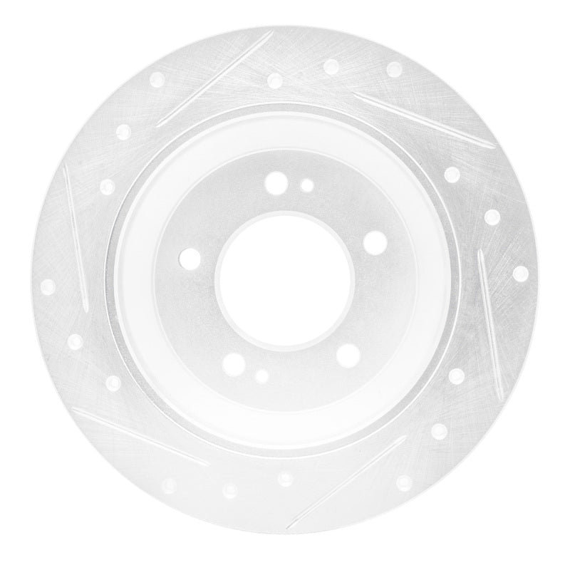 R1 14-23 Hyundai Kona Rear Right Drilled & Slotted Silver Brake Rotor-Brake Rotors - Slot & Drilled-Grocery Getter Performance