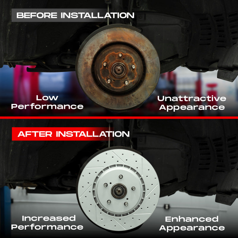 R1 15-17 Genesis G80 Front Drill/Slot Carbon Coated Rotor Set w/Optimum Pads-Brake Rotors - Slot & Drilled-Grocery Getter Performance