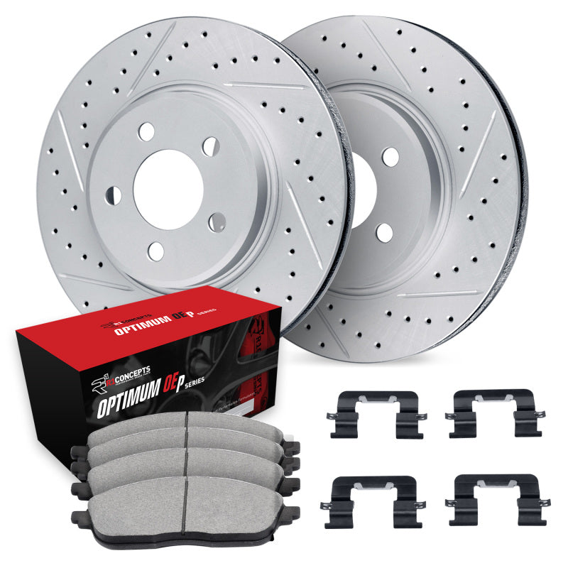 R1 15-17 Genesis G80 Front Drill/Slot Carbon Coated Rotor Set w/Optimum Pads-Brake Rotors - Slot & Drilled-Grocery Getter Performance