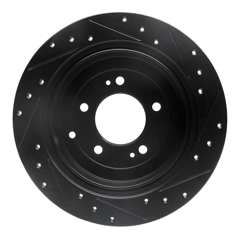 R1 16-22 Hyundai Tucson Rear Left Drilled & Slotted Black Brake Rotor-Brake Rotors - Slot & Drilled-Grocery Getter Performance