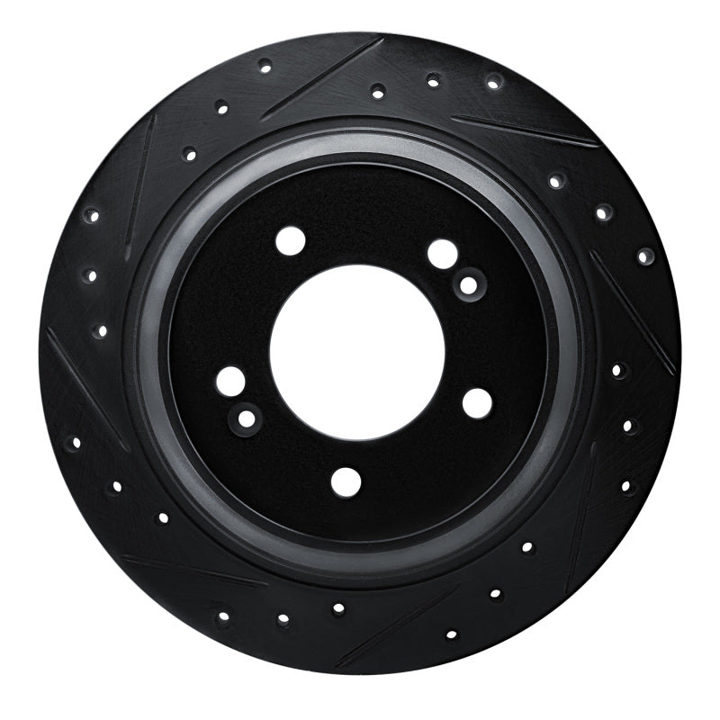 R1 17-23 Hyundai Kona EV Rear Left Drilled & Slotted Black Brake Rotor-Brake Rotors - Slot & Drilled-Grocery Getter Performance