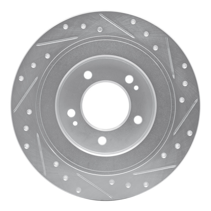R1 17-23 Hyundai Kona EV Rear Left Drilled & Slotted Silver Brake Rotor-Brake Rotors - Slot & Drilled-Grocery Getter Performance