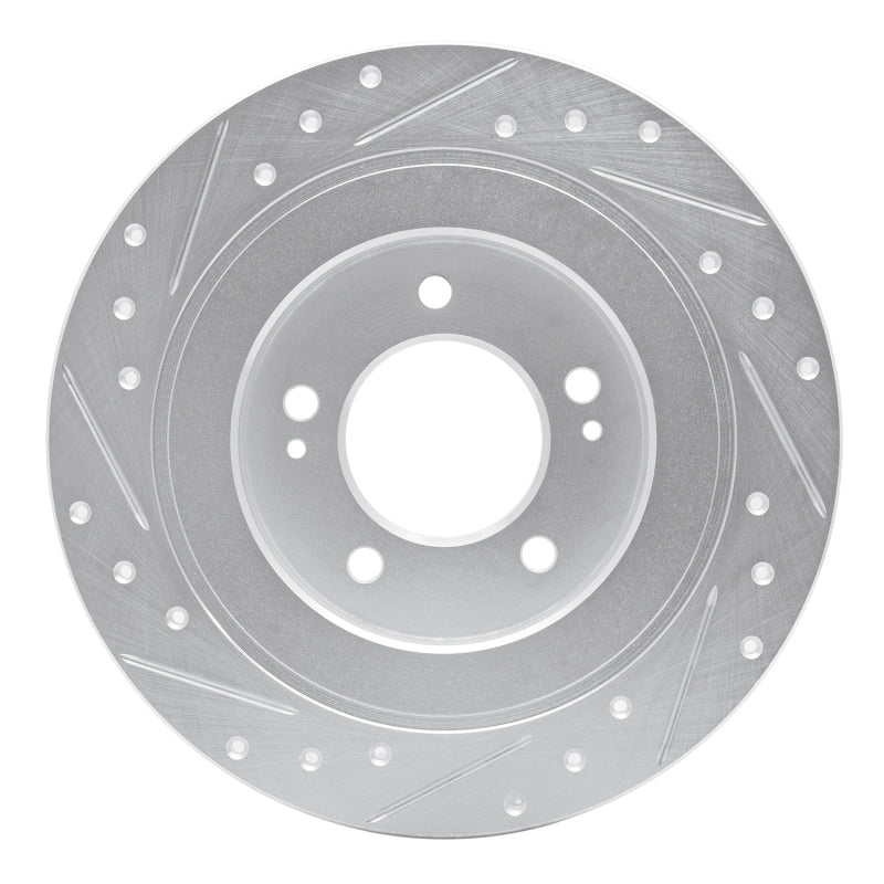 R1 17-23 Hyundai Kona EV Rear Right Drilled & Slotted Silver Brake Rotor-Brake Rotors - Slot & Drilled-Grocery Getter Performance