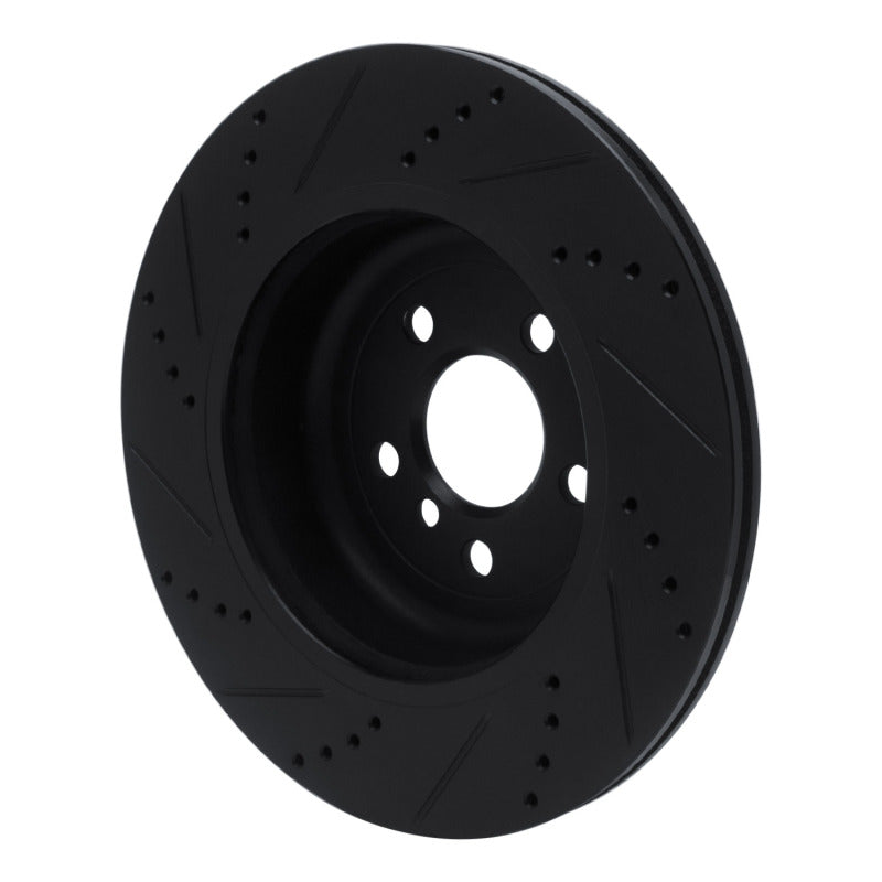 R1 17-25 BMW 530I Left Rear Drilled & Slotted Black Brake Rotor-Brake Rotors - Slot & Drilled-Grocery Getter Performance