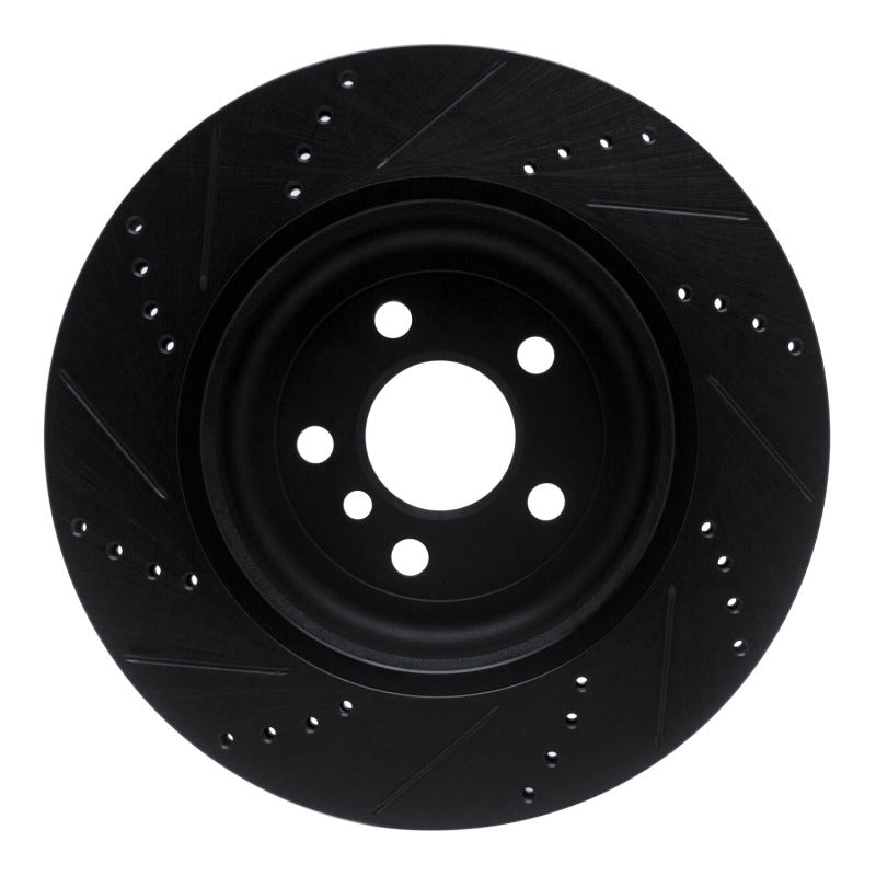 R1 17-25 BMW 530I Left Rear Drilled & Slotted Black Brake Rotor-Brake Rotors - Slot & Drilled-Grocery Getter Performance