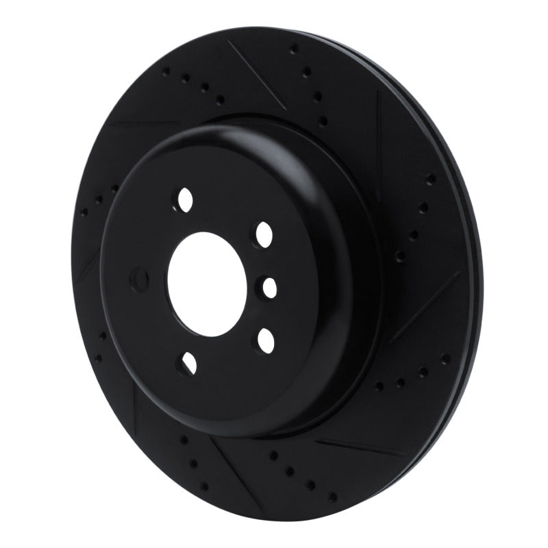 R1 17-25 BMW 530I Left Rear Drilled & Slotted Black Brake Rotor-Brake Rotors - Slot & Drilled-Grocery Getter Performance