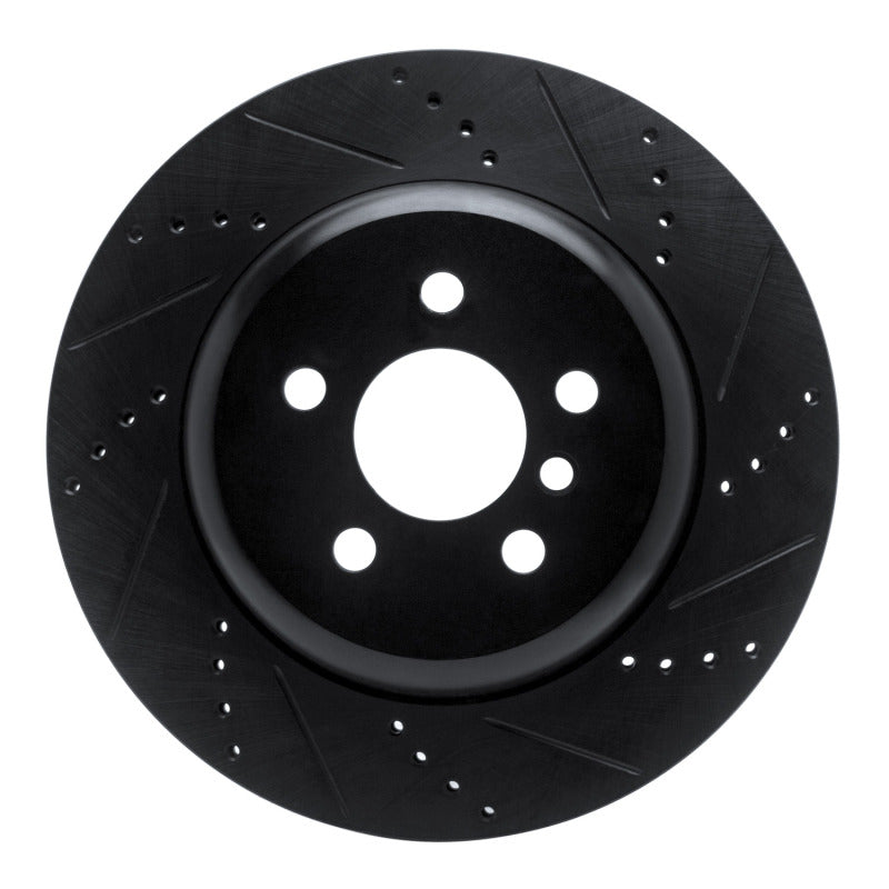 R1 17-25 BMW 530I Left Rear Drilled & Slotted Black Brake Rotor-Brake Rotors - Slot & Drilled-Grocery Getter Performance