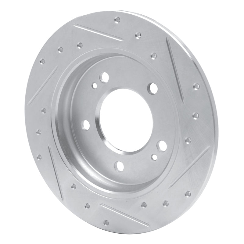 R1 17-25 Hyundai Elantra GT Rear Left Drilled & Slotted Silver Brake Rotor-Brake Rotors - Slot & Drilled-Grocery Getter Performance
