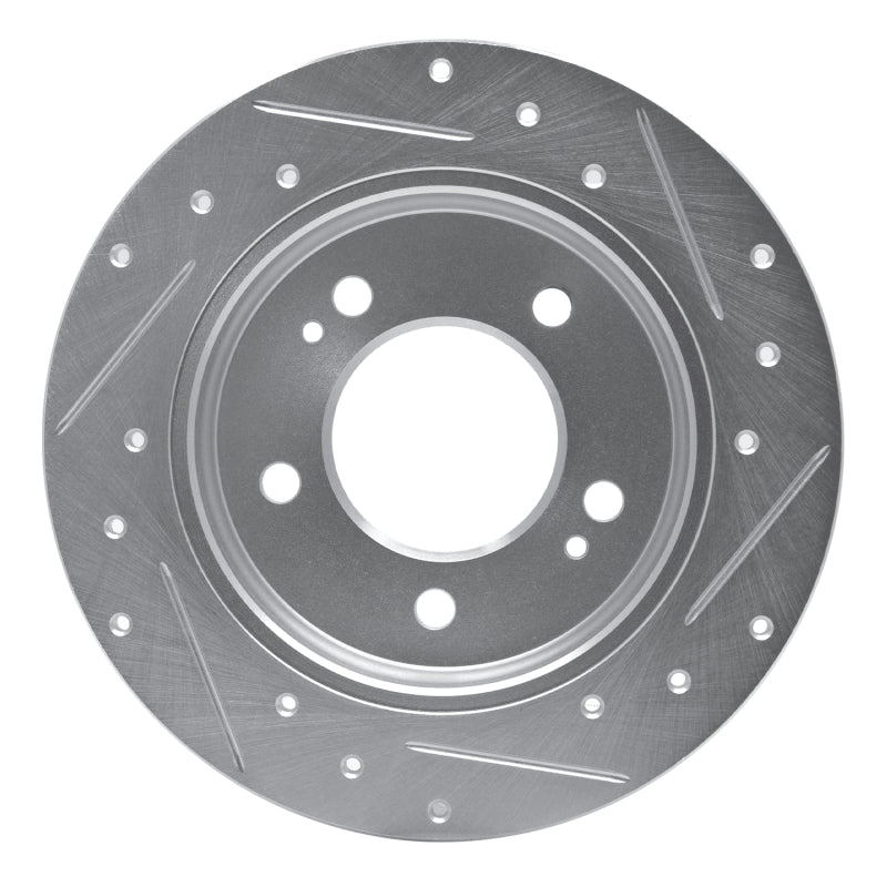 R1 17-25 Hyundai Elantra GT Rear Left Drilled & Slotted Silver Brake Rotor-Brake Rotors - Slot & Drilled-Grocery Getter Performance