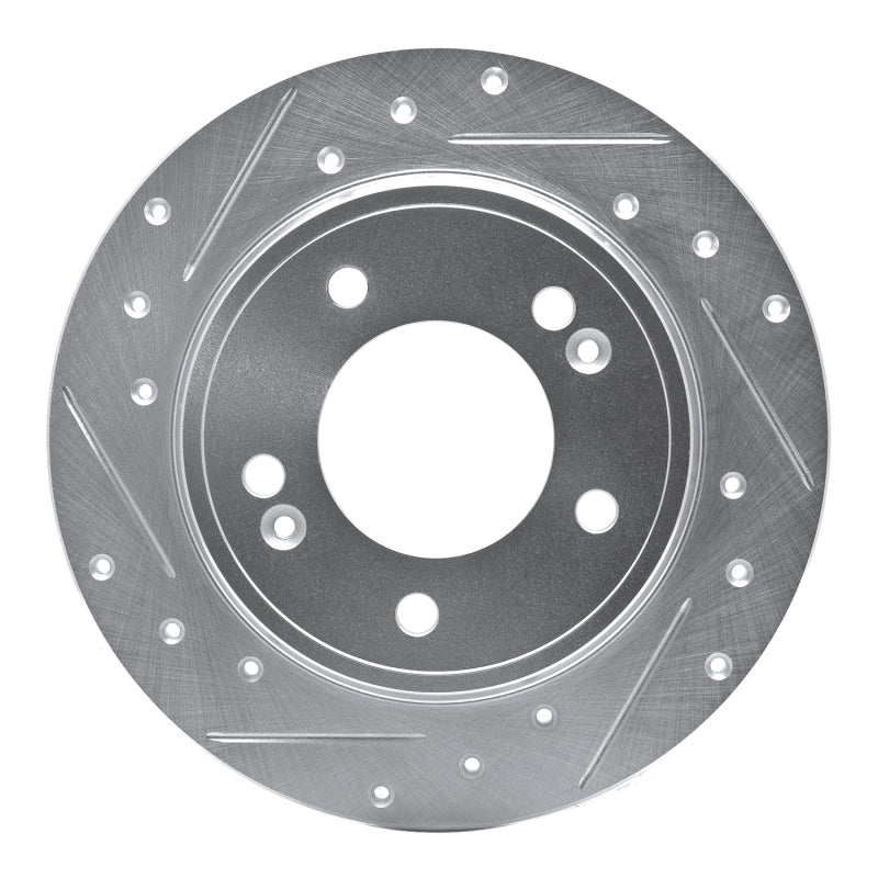 R1 17-25 Hyundai Elantra GT Rear Left Drilled & Slotted Silver Brake Rotor-Brake Rotors - Slot & Drilled-Grocery Getter Performance