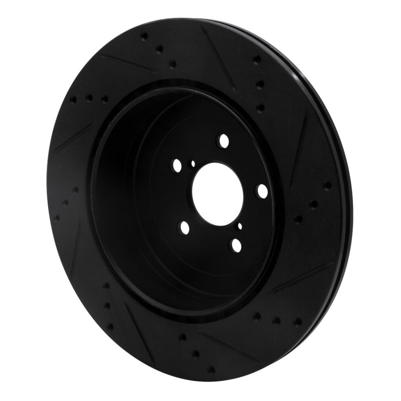 R1 17-25 Subaru BRZ Rear Left Drilled & Slotted Black Brake Rotor-Brake Rotors - Slot & Drilled-Grocery Getter Performance