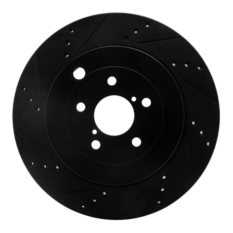 R1 17-25 Subaru BRZ Rear Left Drilled & Slotted Black Brake Rotor-Brake Rotors - Slot & Drilled-Grocery Getter Performance