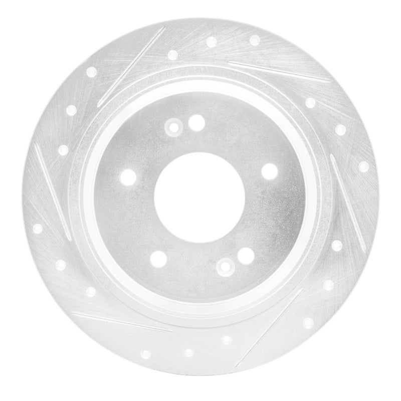 R1 18-25 Hyundai Kona Rear Left Drilled & Slotted Silver Brake Rotor-Brake Rotors - Slot & Drilled-Grocery Getter Performance