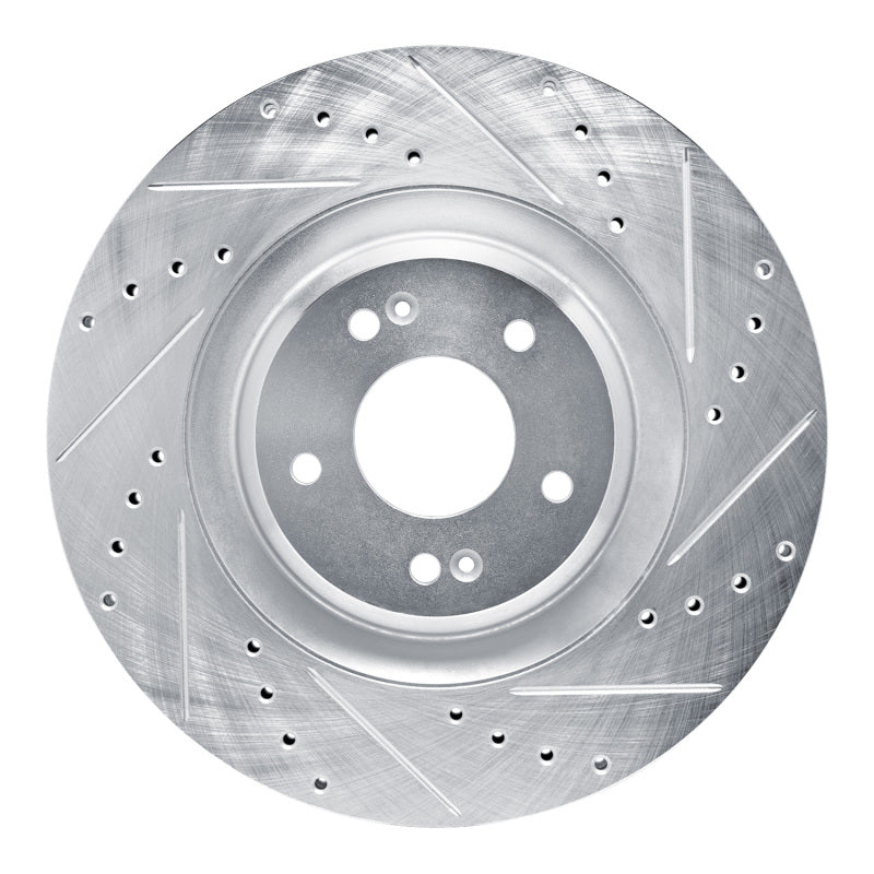 R1 19-22 Hyundai Veloster N Front Right Drilled & Slotted Silver Brake Rotor-Brake Rotors - Slot & Drilled-Grocery Getter Performance