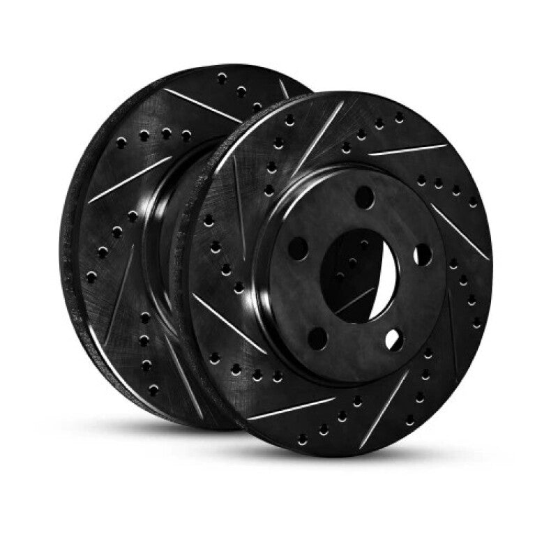 R1 20-25 BMW 740I xDrive Front Left Drilled & Slotted Black Brake Rotor-Brake Rotors - Slot & Drilled-Grocery Getter Performance