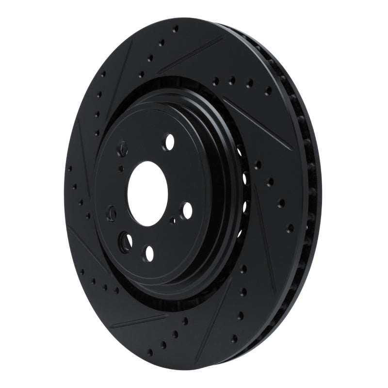 R1 20-25 Lexus RX350h Front Left Drilled & Slotted Black Brake Rotor-Brake Rotors - Slot & Drilled-Grocery Getter Performance
