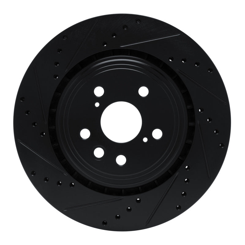 R1 20-25 Lexus RX350h Front Left Drilled & Slotted Black Brake Rotor-Brake Rotors - Slot & Drilled-Grocery Getter Performance