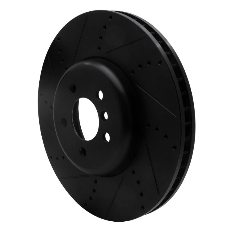 R1 2009-2017 BMW 550I GT xDrive Left Front Drilled & Slotted Black Brake Rotor-Brake Rotors - Slot & Drilled-Grocery Getter Performance