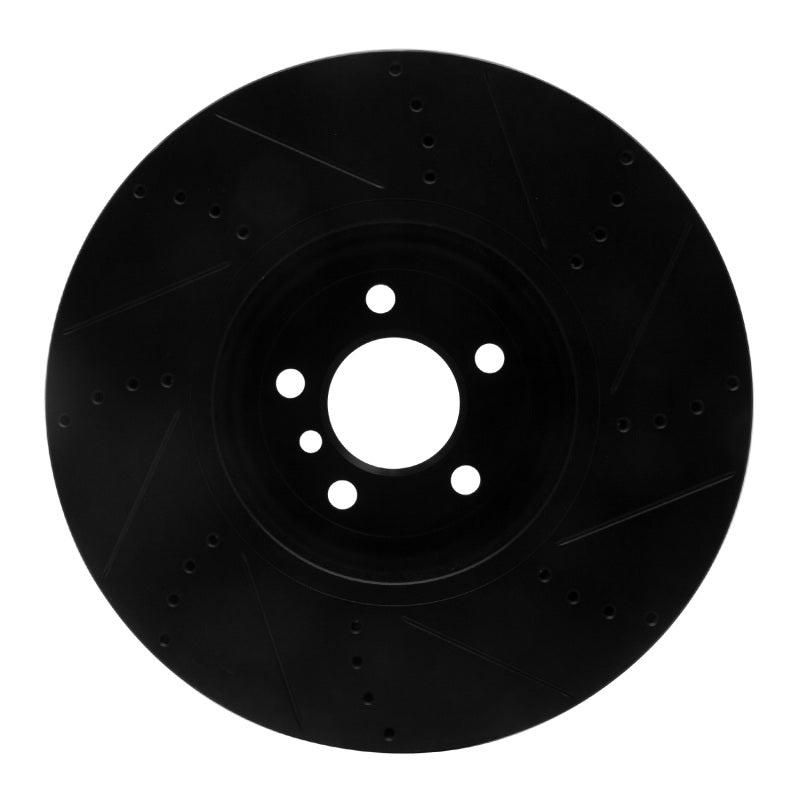 R1 2009-2017 BMW 550I GT xDrive Left Front Drilled & Slotted Black Brake Rotor-Brake Rotors - Slot & Drilled-Grocery Getter Performance