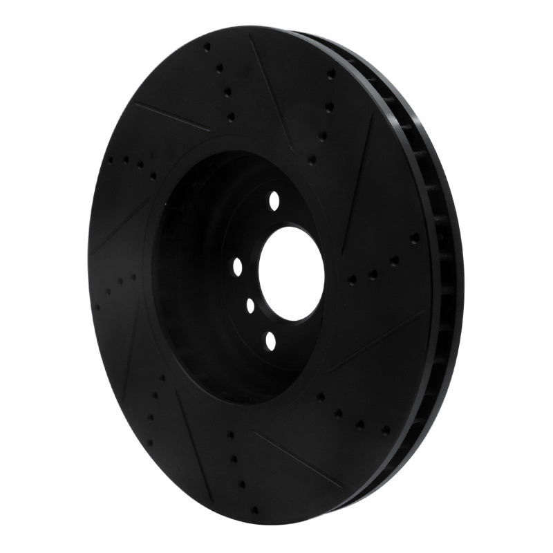 R1 2009-2017 BMW 550I GT xDrive Left Front Drilled & Slotted Black Brake Rotor-Brake Rotors - Slot & Drilled-Grocery Getter Performance