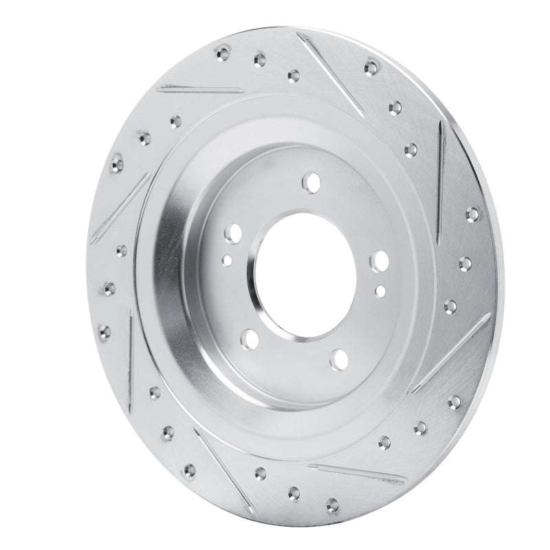 R1 2021-2025 Hyundai Kona EV Rear Left Drilled & Slotted Silver Brake Rotor-Brake Rotors - Slot & Drilled-Grocery Getter Performance