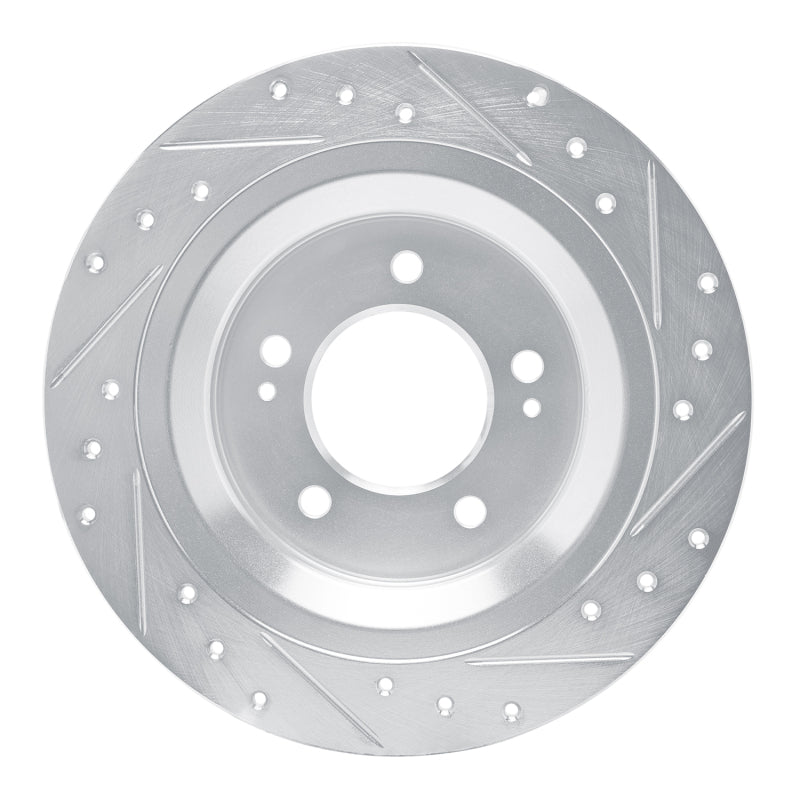 R1 2021-2025 Hyundai Kona EV Rear Left Drilled & Slotted Silver Brake Rotor-Brake Rotors - Slot & Drilled-Grocery Getter Performance