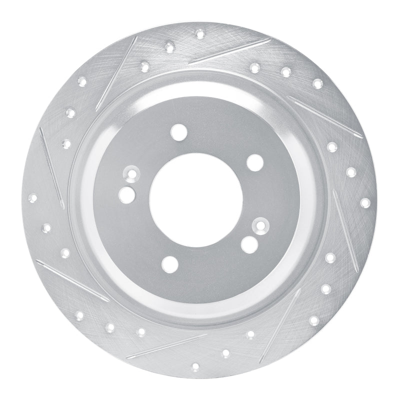 R1 2021-2025 Hyundai Kona EV Rear Left Drilled & Slotted Silver Brake Rotor-Brake Rotors - Slot & Drilled-Grocery Getter Performance