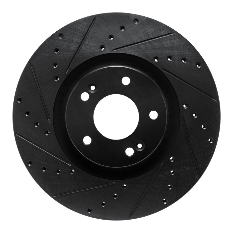R1 2021-2025 Hyundai Santa Fe Front Left Drilled & Slotted Black Brake Rotor-Brake Rotors - Slot & Drilled-Grocery Getter Performance