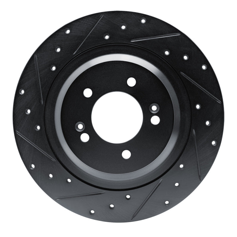 R1 21-25 Hyundai Sonata Rear Left Drilled & Slotted Black Brake Rotor-Brake Rotors - Slot & Drilled-Grocery Getter Performance