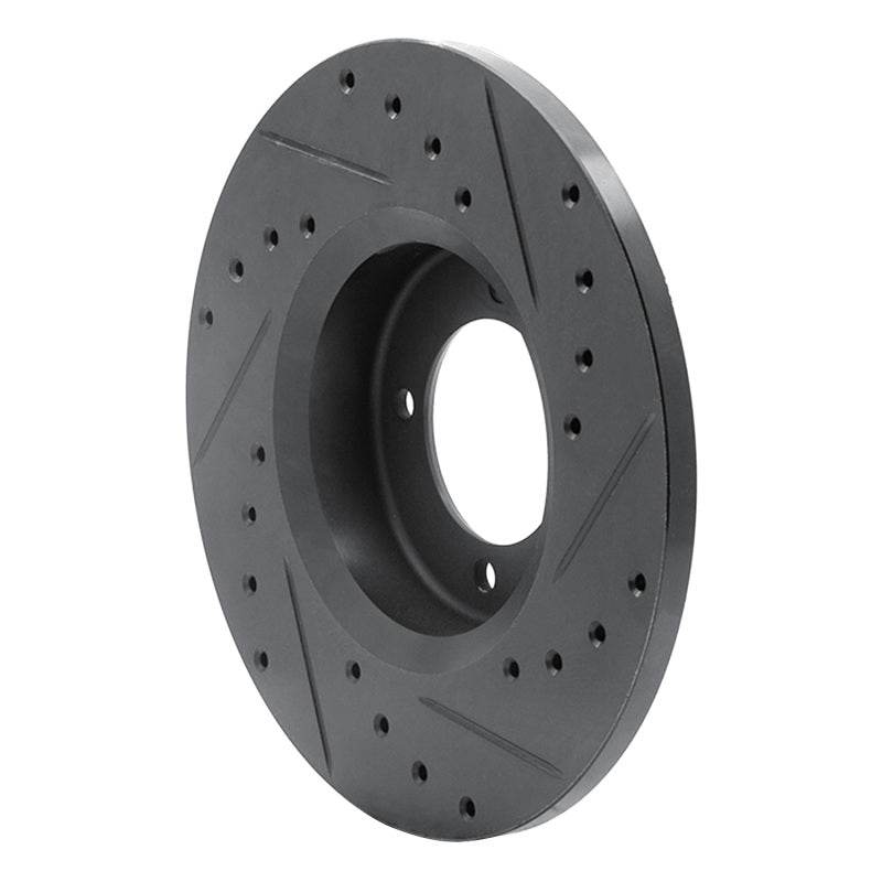 R1 72-82 Toyota CORONA Front Left Drilled & Slotted Black Brake Rotor-Brake Rotors - Slot & Drilled-Grocery Getter Performance