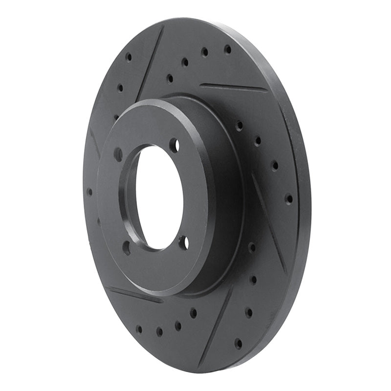 R1 72-82 Toyota CORONA Front Left Drilled & Slotted Black Brake Rotor-Brake Rotors - Slot & Drilled-Grocery Getter Performance
