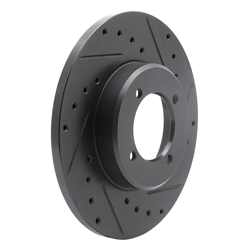 R1 72-82 Toyota CORONA Front Right Drilled & Slotted Black Brake Rotor-Brake Rotors - Slot & Drilled-Grocery Getter Performance