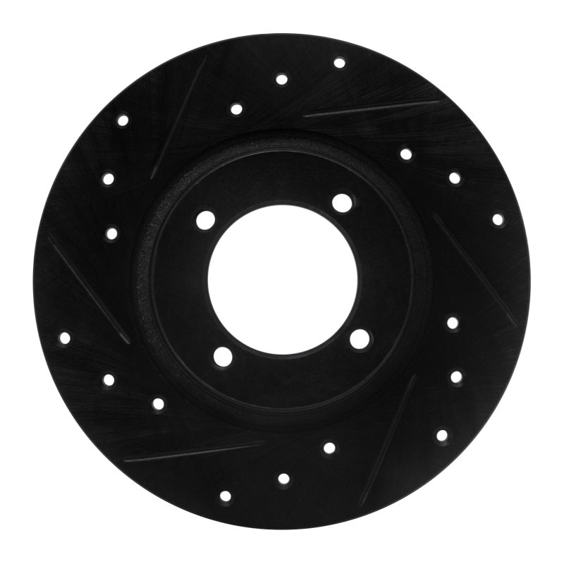 R1 75-79 Toyota Corolla (US/Canada) Front Left Drilled & Slotted Black Brake Rotor-Brake Rotors - Slot & Drilled-Grocery Getter Performance