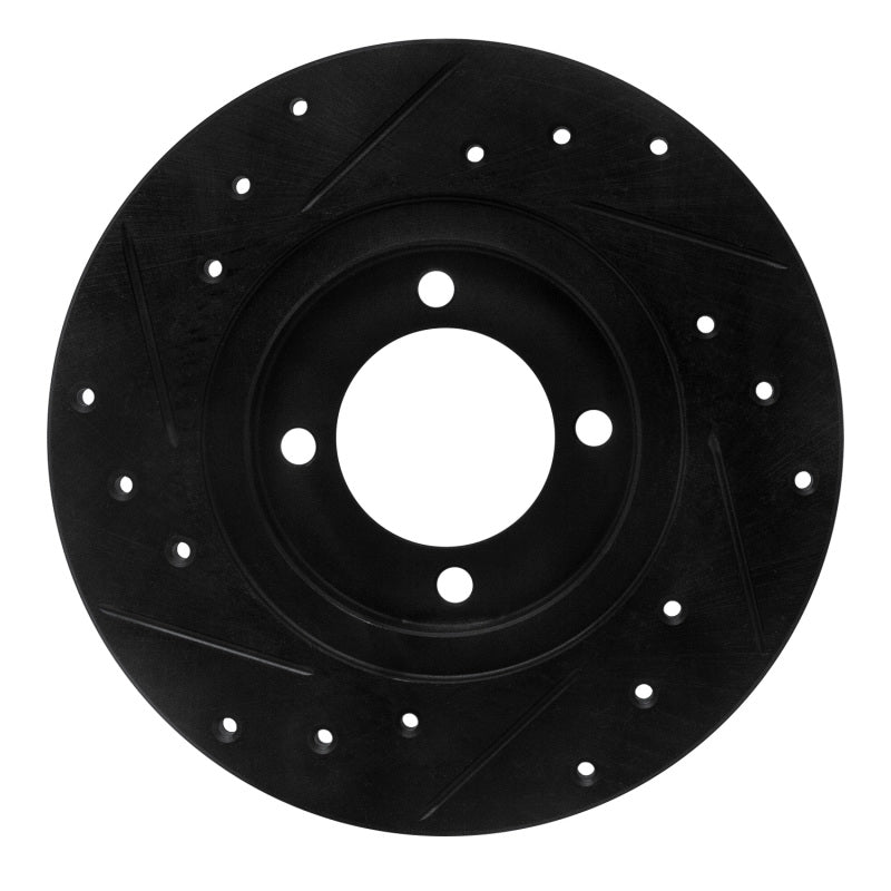 R1 80-83 Toyota Corolla (US/Canada) Front Right Drilled & Slotted Black Brake Rotor-Brake Rotors - Slot & Drilled-Grocery Getter Performance