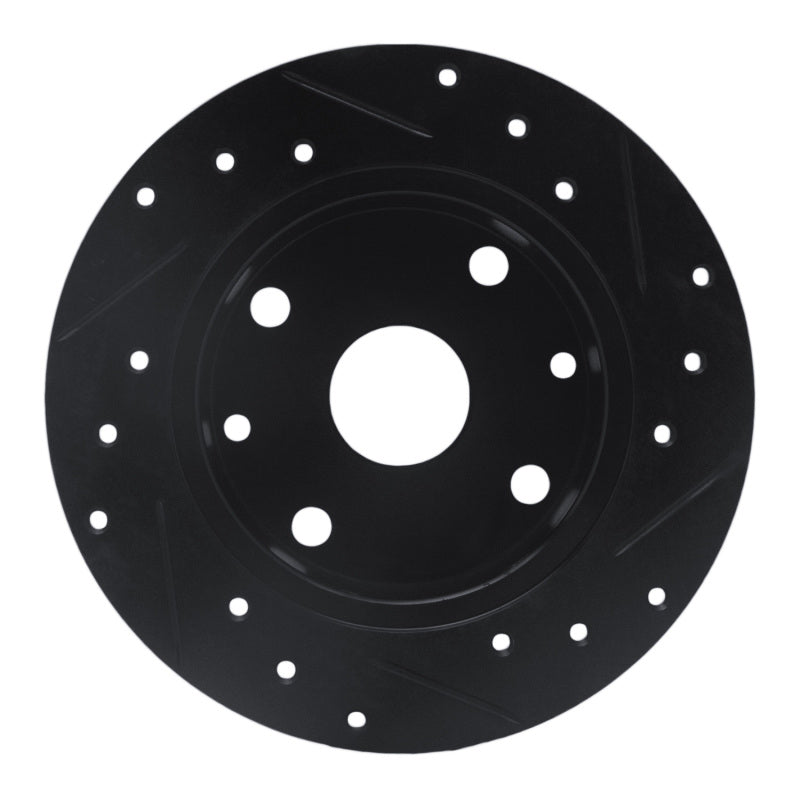 R1 81-85 Mazda RX-7 Rear Left Drilled & Slotted Black Brake Rotor-Brake Rotors - Slot & Drilled-Grocery Getter Performance