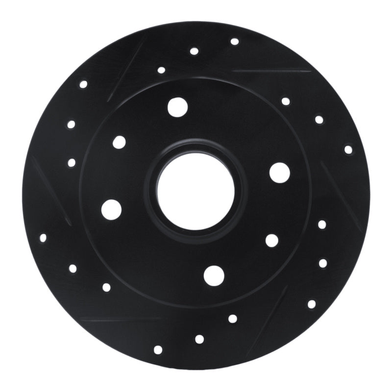 R1 81-85 Mazda RX-7 Rear Left Drilled & Slotted Black Brake Rotor-Brake Rotors - Slot & Drilled-Grocery Getter Performance
