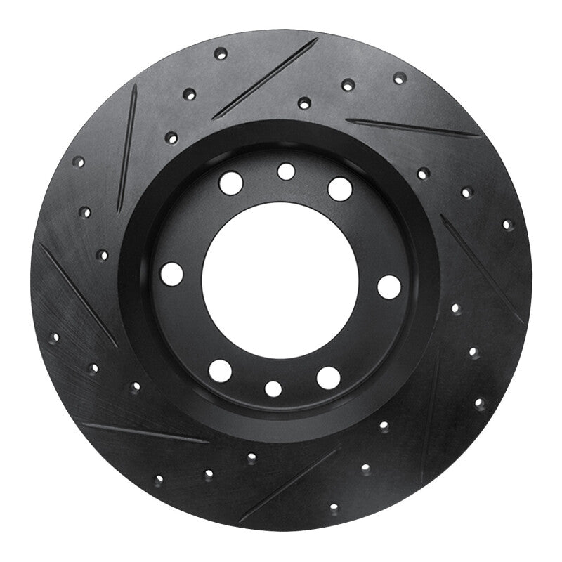 R1 81-85 Toyota 4Runner Front Right Drilled & Slotted Black Brake Rotor-Brake Rotors - Slot & Drilled-Grocery Getter Performance