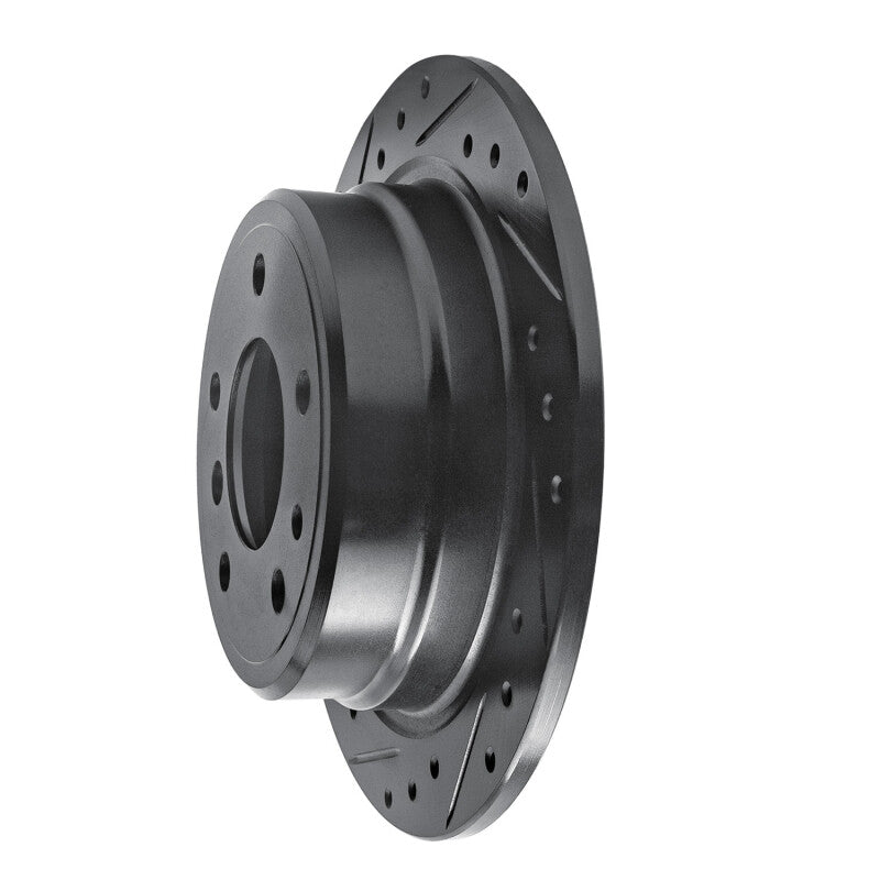 R1 81-86 BMW 735I Rear Left Drilled & Slotted Black Brake Rotor-Brake Rotors - Slot & Drilled-Grocery Getter Performance