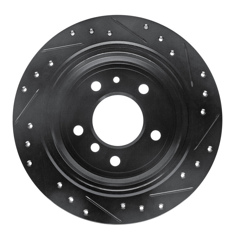 R1 81-86 BMW 735I Rear Left Drilled & Slotted Black Brake Rotor-Brake Rotors - Slot & Drilled-Grocery Getter Performance