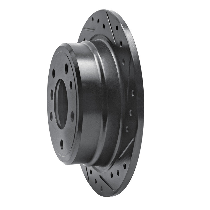 R1 81-86 BMW 735I Rear Right Drilled & Slotted Black Brake Rotor-Brake Rotors - Slot & Drilled-Grocery Getter Performance