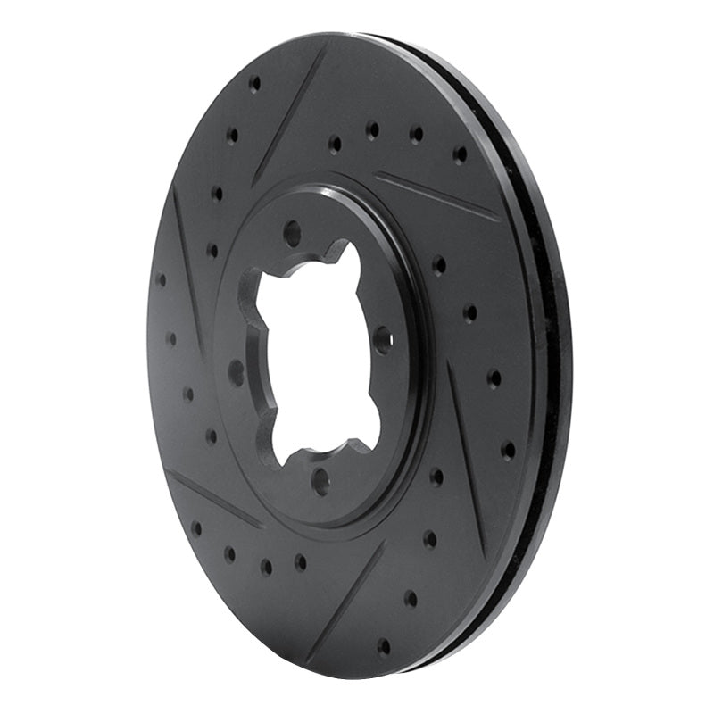 R1 82-85 Toyota Celica Front Left Drilled & Slotted Black Brake Rotor-Brake Rotors - Slot & Drilled-Grocery Getter Performance
