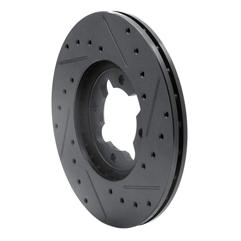R1 82-85 Toyota Celica Front Left Drilled & Slotted Black Brake Rotor-Brake Rotors - Slot & Drilled-Grocery Getter Performance