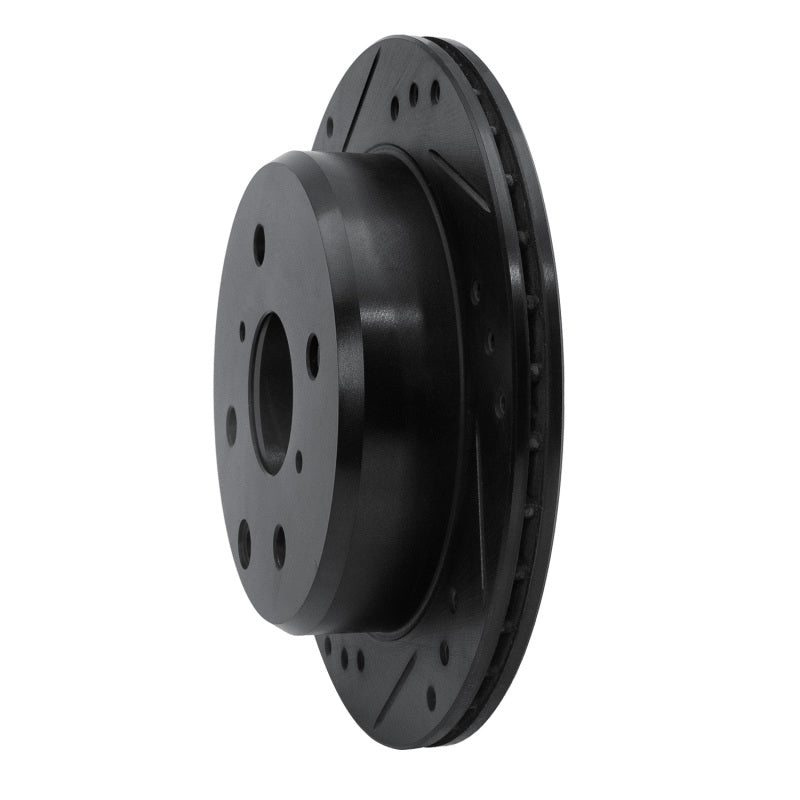 R1 82-85 Toyota Celica Rear Left Drilled & Slotted Black Brake Rotor-Brake Rotors - Slot & Drilled-Grocery Getter Performance