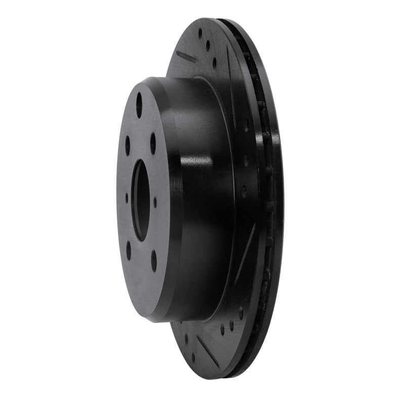R1 82-85 Toyota Celica Rear Right Drilled & Slotted Black Brake Rotor-Brake Rotors - Slot & Drilled-Grocery Getter Performance