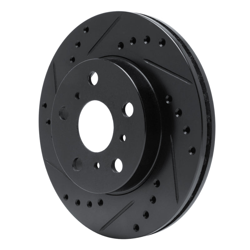 R1 83-86 Toyota Camry Front Left Drilled & Slotted Black Brake Rotor-Brake Rotors - Slot & Drilled-Grocery Getter Performance