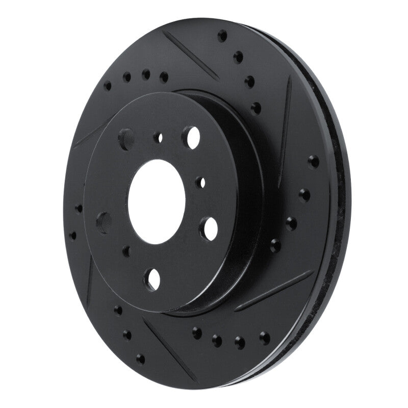 R1 83-86 Toyota Camry Front Right Drilled & Slotted Black Brake Rotor-Brake Rotors - Slot & Drilled-Grocery Getter Performance